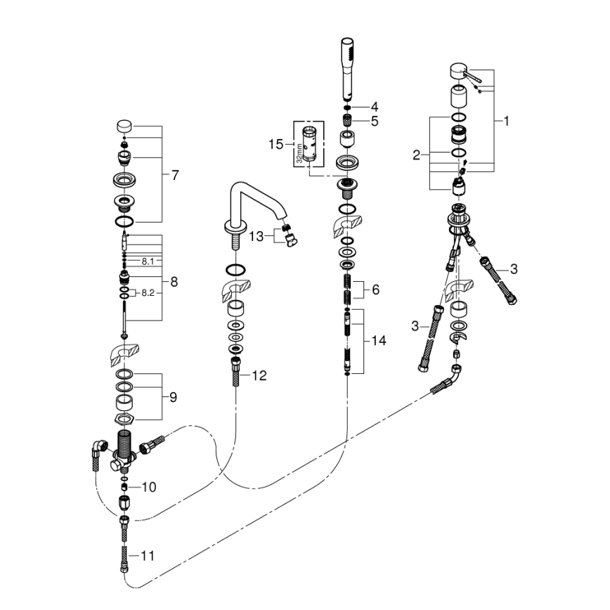 GROHE 19578001 - Czterootworowa bateria wannowa ESSENCE 197 mm, błyszczący chrom