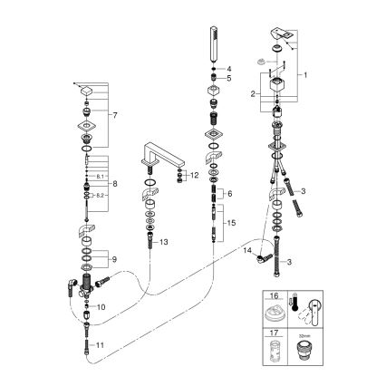 GROHE 19897001 - 4-otworowa bateria wannowa EUROCUBE, chrom błyszczący