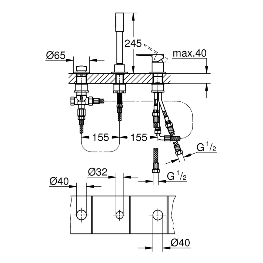 GROHE 19965001 - Bateria wannowa 3-otworowa LINEARE, chrom błyszczący