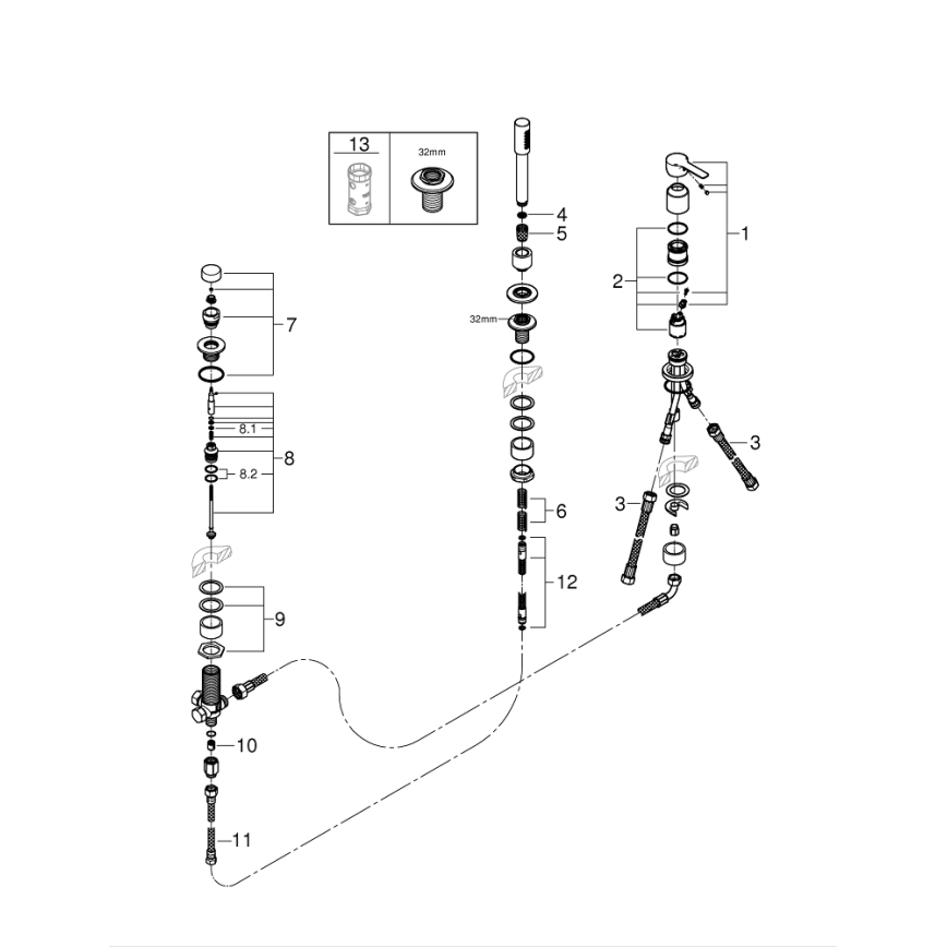GROHE 19965001 - Bateria wannowa trójotworowa LINEARE chrom błyszczący