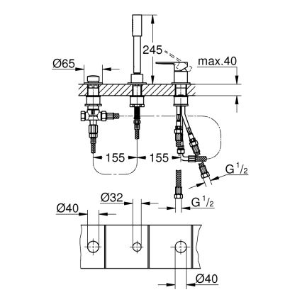 GROHE 19965001 - Bateria wannowa trójotworowa LINEARE chrom błyszczący