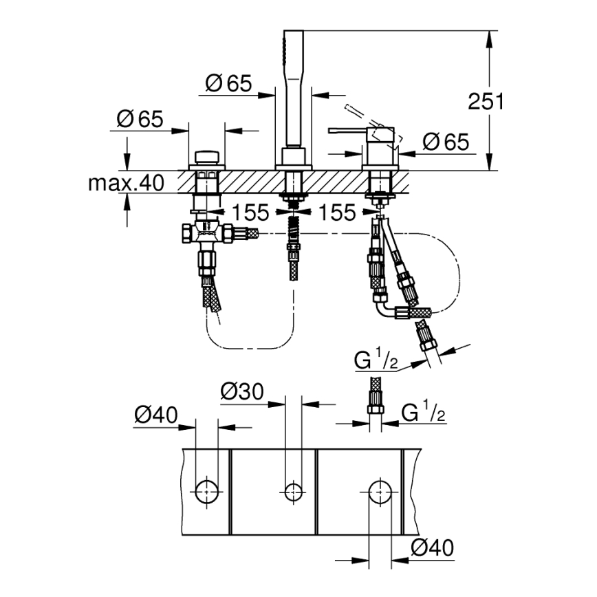 GROHE 19976001 - Bateria wannowa 3-otworowa ESSENCE chrom błyszczący