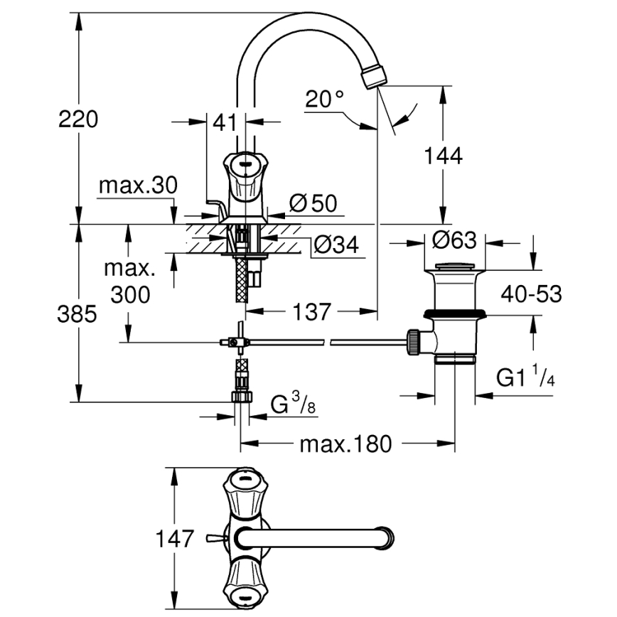 GROHE 21375001 - Bateria umywalkowa COSTA L błyszczący chrom