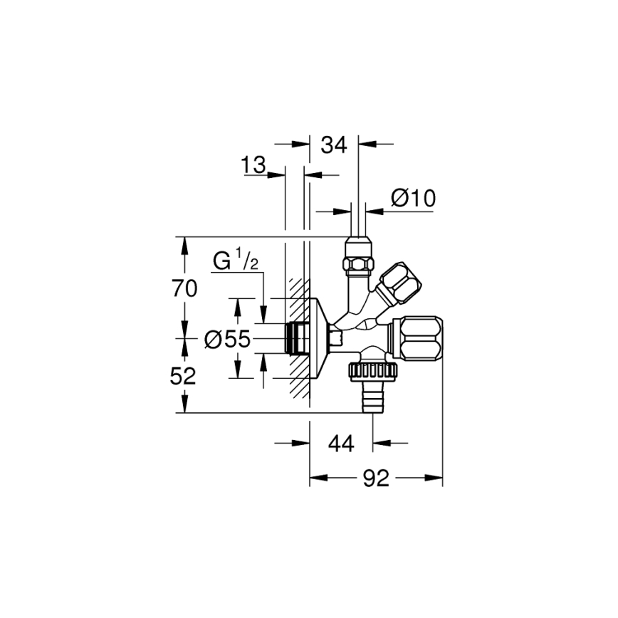 GROHE 22036000 - Kombinowany zawór kątowy ORIGINAL WAS® DN 15 chrom błyszczący