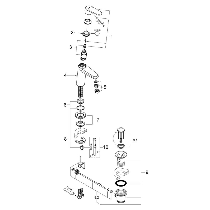 GROHE 23049002 - Bateria umywalkowa EURODISC COSMOPOLITAN rozmiar S chrom