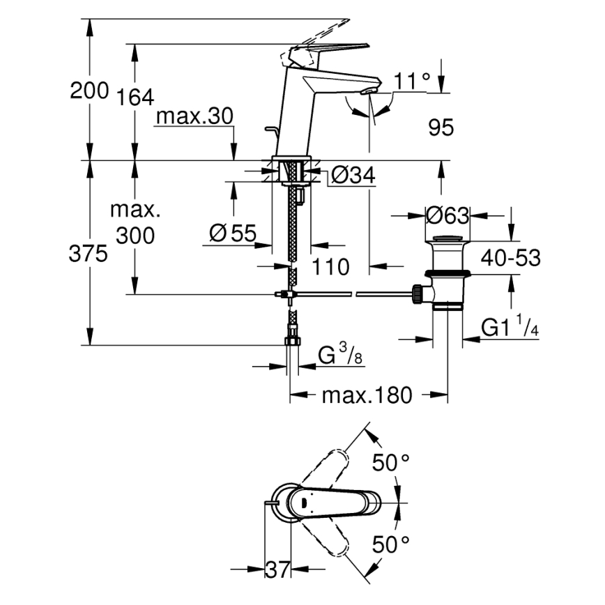 GROHE 23049002 - Bateria umywalkowa EURODISC COSMOPOLITAN rozmiar S chrom