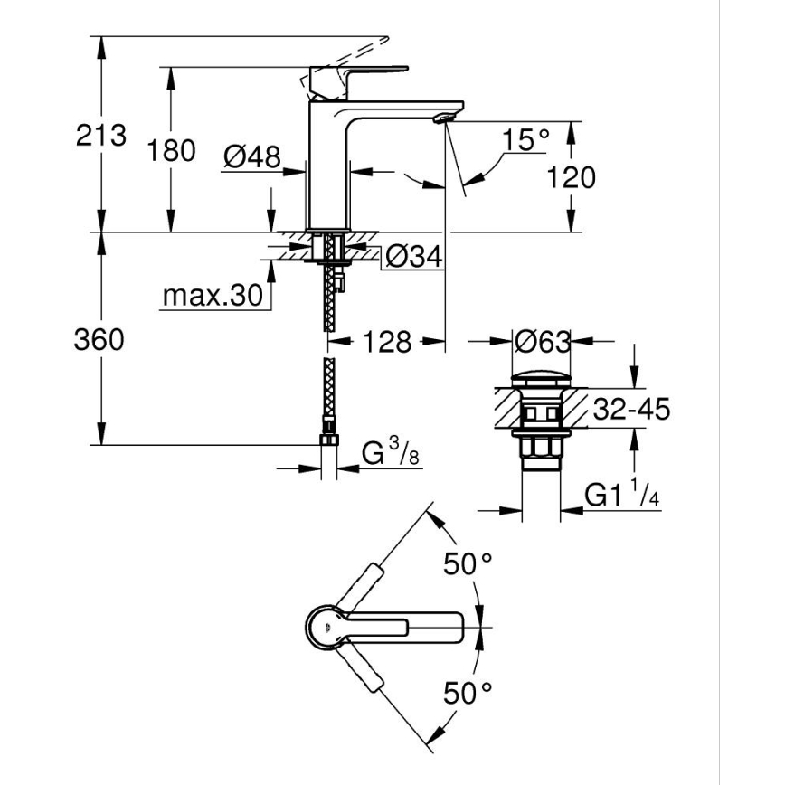 GROHE 23106AL1 - Bateria umywalkowa LINEARE rozmiar S grafitowa