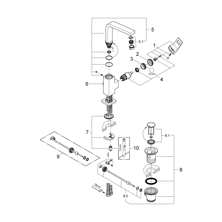GROHE 2313500E - Bateria umywalkowa EUROCUBE rozmiar L chrom błyszczący