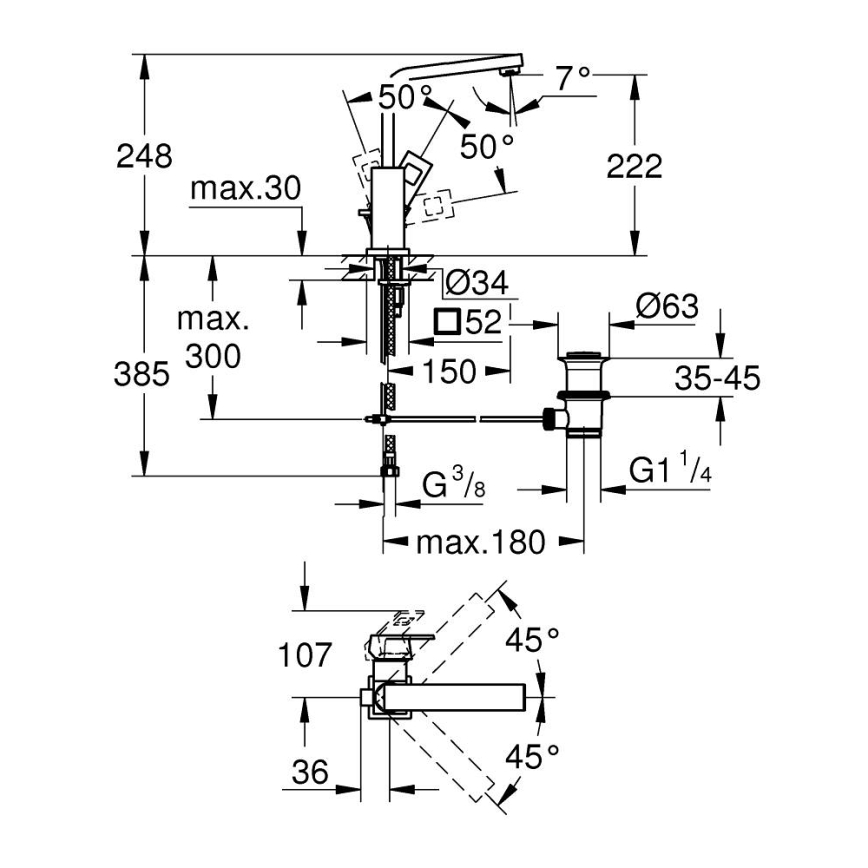 GROHE 2313500E - Bateria umywalkowa EUROCUBE rozmiar L chrom błyszczący