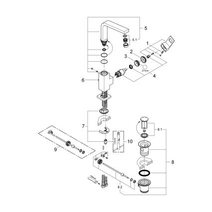 GROHE 23135AL0 - Bateria umywalkowa EUROCUBE, rozmiar L, grafit