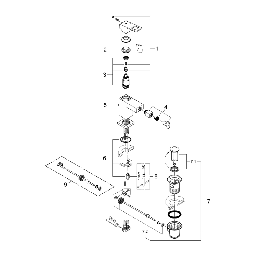 GROHE 23138000 - Bateria bidetowa EUROCUBE chrom błyszczący