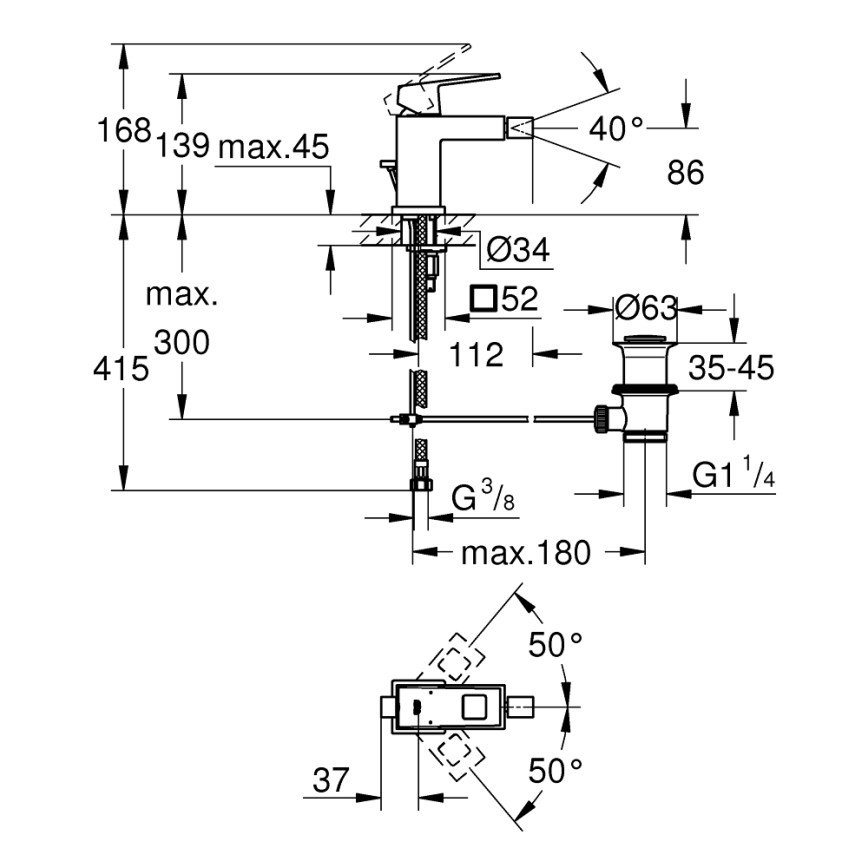 GROHE 23138000 - Bateria bidetowa EUROCUBE, rozmiar S, chrom błyszczący
