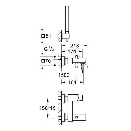 GROHE 23141000 - Zestaw wannowy z baterią EUROCUBE DN 15 chrom błyszczący