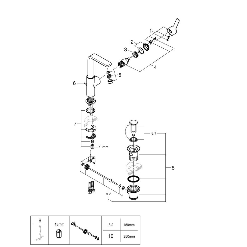GROHE 23296001 - Bateria umywalkowa LINEARE, rozmiar L, chrom błyszczący