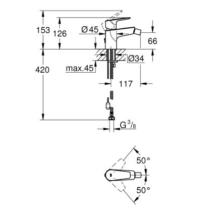 GROHE 23332001 - Bateria bidetowa BAUEDGE rozmiar S, chrom błyszczący