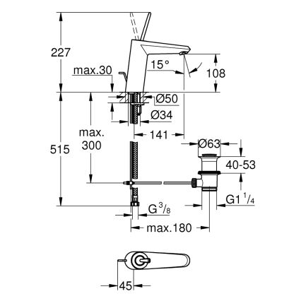 GROHE 23427000 - Bateria umywalkowa EURODISC JOY DN 15, rozmiar M, chrom błyszczący