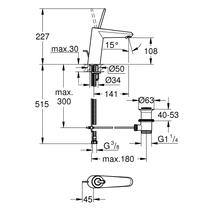 GROHE 23427000 - Bateria umywalkowa EURODISC JOY DN 15, rozmiar M, chrom błyszczący