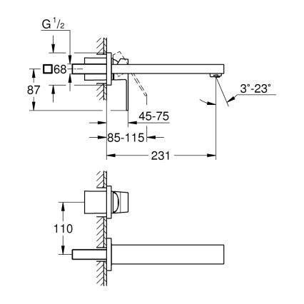 GROHE 23447000 - Bateria umywalkowa EUROCUBE 231 mm, chrom błyszczący