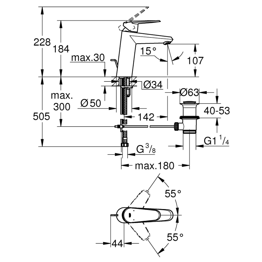 GROHE 23448002 - Bateria umywalkowa EURODISC COSMOPOLITAN rozmiar M, chrom