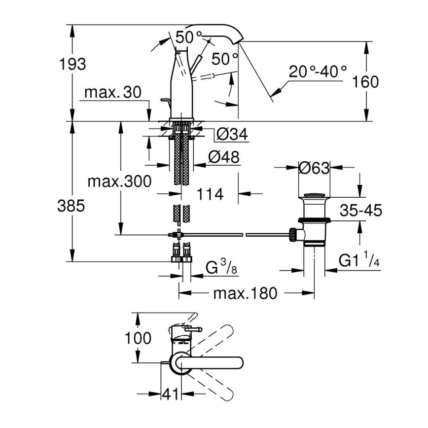 GROHE 23462DL1 - Bateria umywalkowa ESSENCE rozmiar M, brązowa