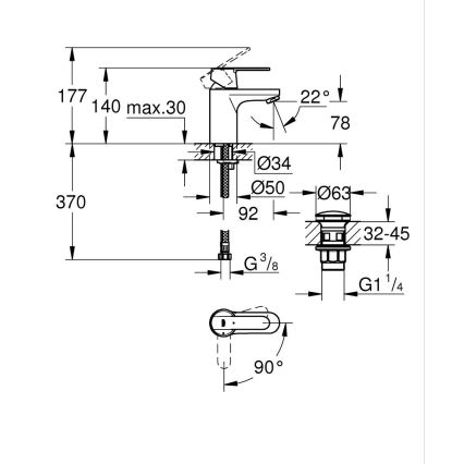 GROHE 23586LS0 - Bateria umywalkowa GET rozmiar S biała