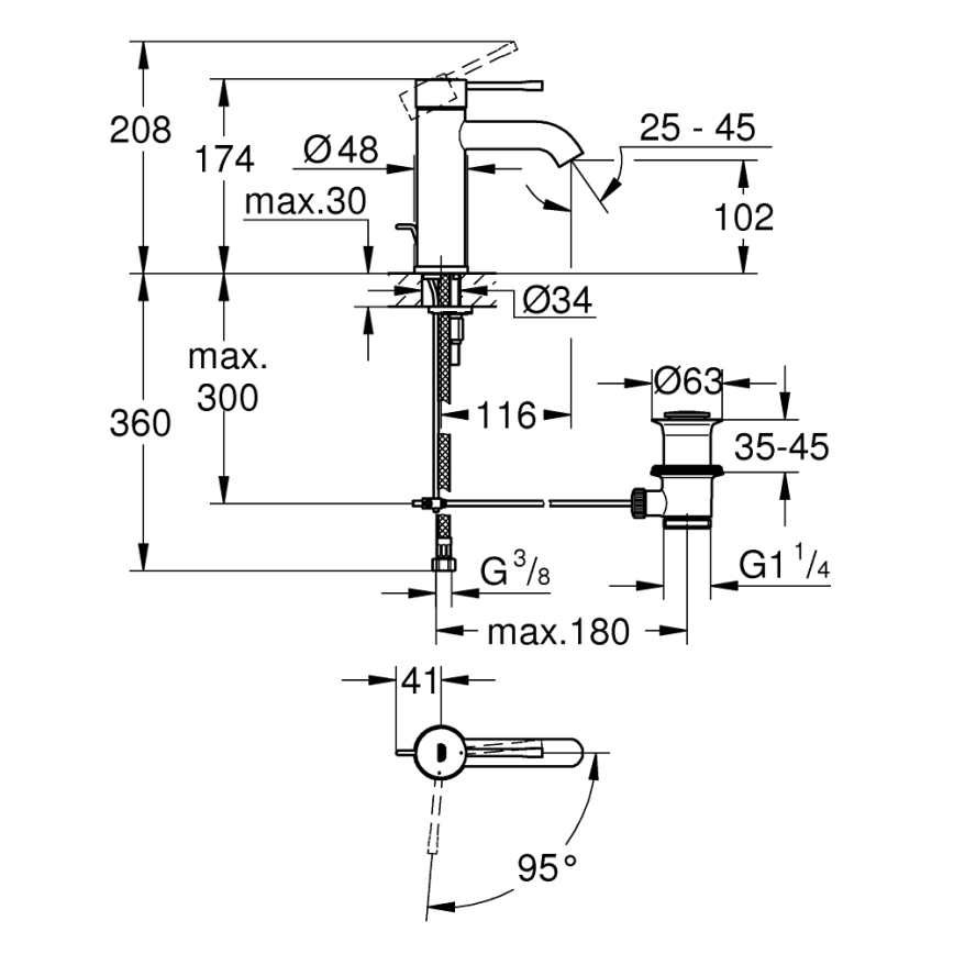 GROHE 23591001 - Bateria umywalkowa ESSENCE rozmiar S, chrom błyszczący