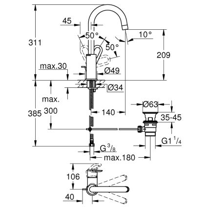 GROHE 23763000 - Bateria umywalkowa BAULOOP rozmiar L, błyszczący chrom