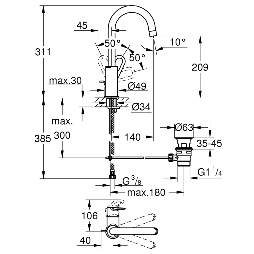 GROHE 23763000 - Bateria umywalkowa BAULOOP rozmiar L, błyszczący chrom