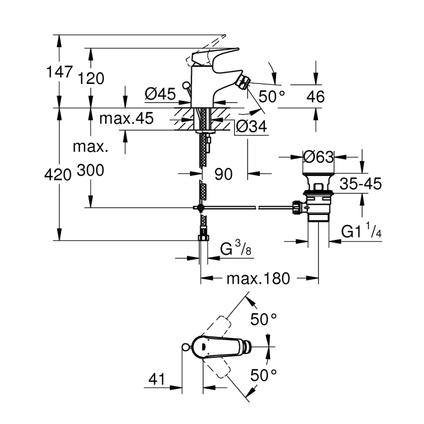 GROHE 23770000 - Bateria bidetowa START FLOW chrom błyszczący
