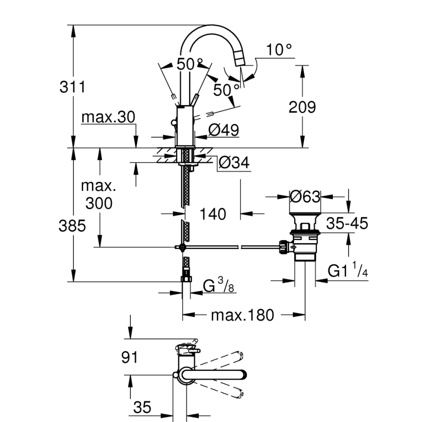 GROHE 23783000 - Bateria umywalkowa START CLASSIC 311 mm chrom błyszczący
