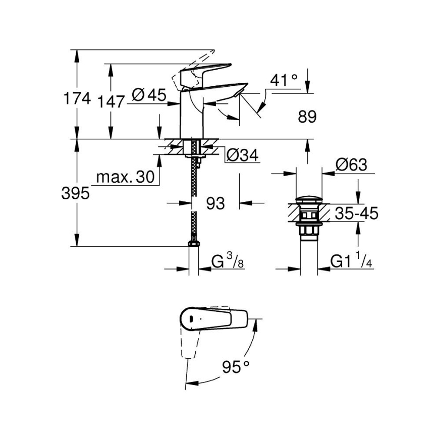 GROHE 23900001 - Bateria umywalkowa START EDGE rozmiar S, błyszczący chrom