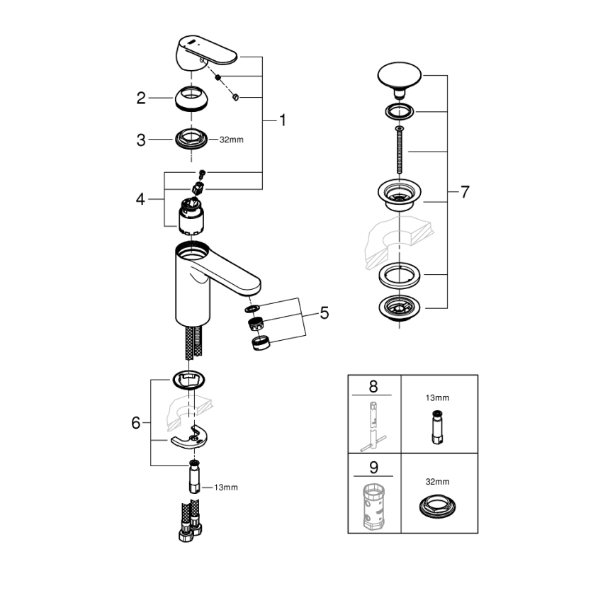 GROHE 23928000 - Bateria umywalkowa DN 15 rozmiar M, chrom błyszczący