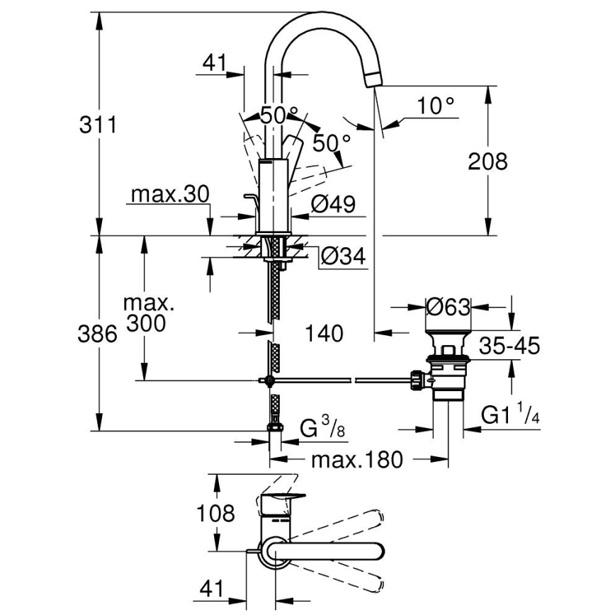 GROHE 24201001 - bateria umywalkowa DN 15 rozmiar L chrom polerowany