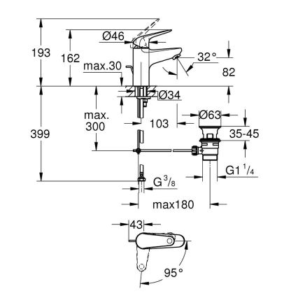 GROHE 24322001 - Bateria umywalkowa SWIFT DN 15, chrom błyszczący