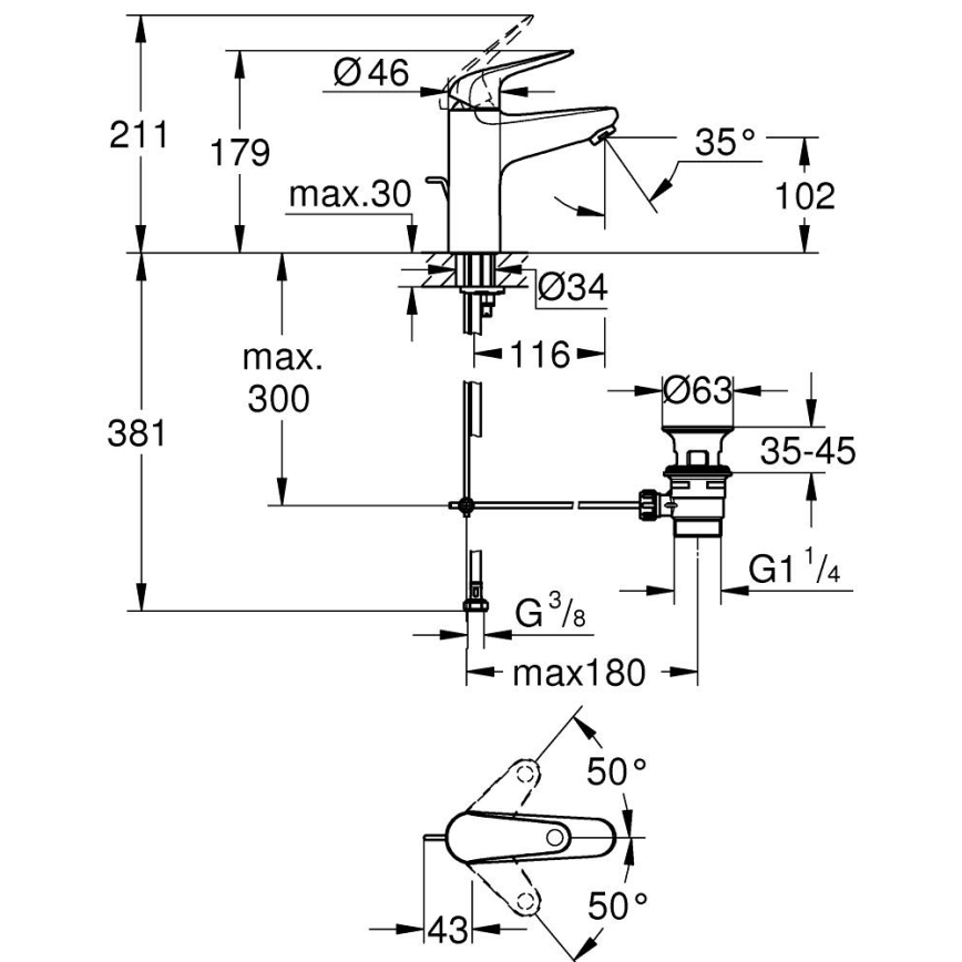GROHE 24325001 - Bateria umywalkowa SWIFT DN 15 rozmiar M błyszczący chrom