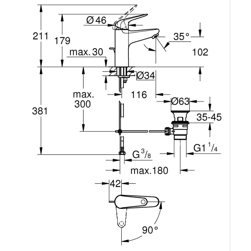 GROHE 24328001 - Bateria umywalkowa SWIFT 179 mm, chrom błyszczący