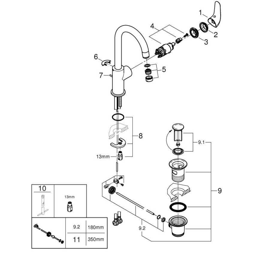 GROHE 24330001 - Bateria umywalkowa EUROSMART, rozmiar L, chrom błyszczący