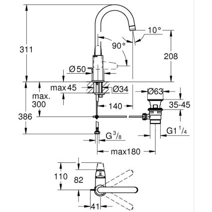 GROHE 24330001 - Bateria umywalkowa EUROSMART, rozmiar L, chrom błyszczący