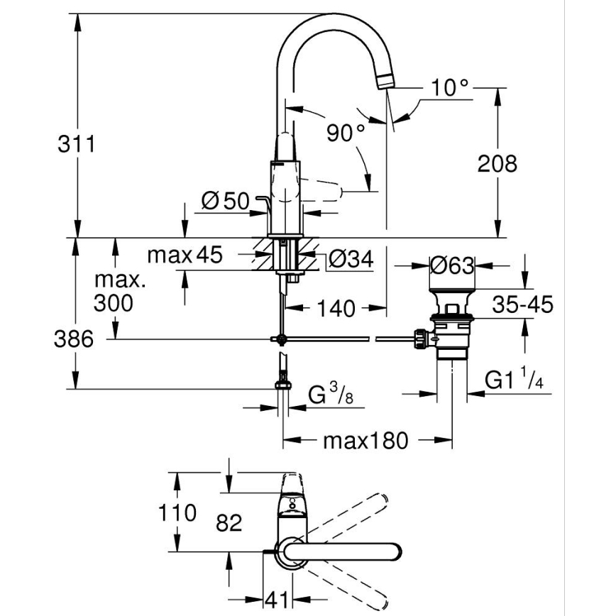 GROHE 24330001 - Bateria umywalkowa EUROSMART, rozmiar L, chrom błyszczący