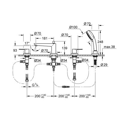 GROHE 2511900A - Bateria wannowa BAULOOP DN 20 chrom błyszczący