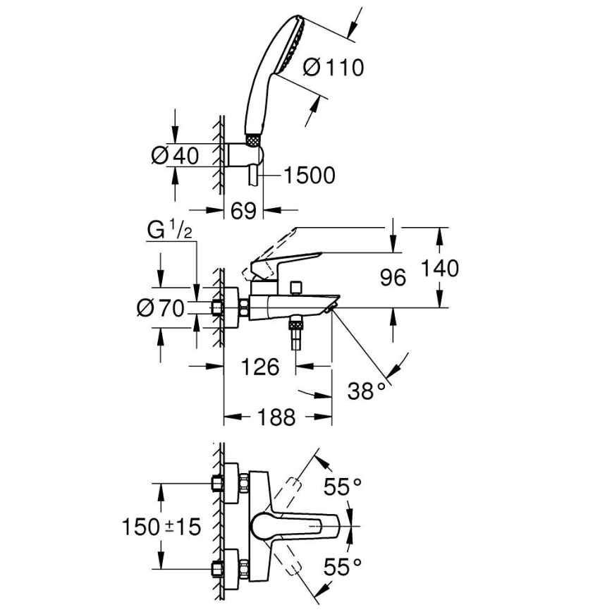 GROHE 25283002 - Bateria wannowa z akcesoriami DN 15, chrom błyszczący