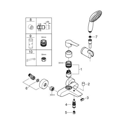 GROHE 25283002 - bateria wannowa z kompletem akcesoriów, DN 15, chrom błyszczący