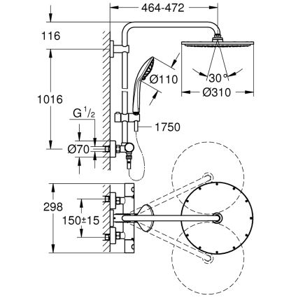 GROHE 26075AL0 - System prysznicowy EUPHORIA SYSTEM 310 450 mm grafitowy