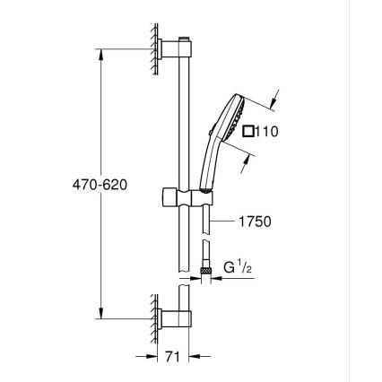 GROHE 26096001 - Zestaw prysznicowy VITALIO COMFORT 110 600 mm, chrom błyszczący
