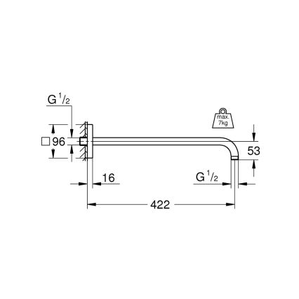 GROHE 26145000 - Ramię prysznicowe RAINSHOWER 422 mm chrom błyszczący