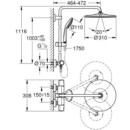GROHE 26400001 - System prysznicowy VITALIO JOY SYSTEM 310 450 mm błyszczący chrom