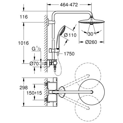 GROHE 26403001 - System prysznicowy VITALIO JOY 260 450 mm błyszczący chrom