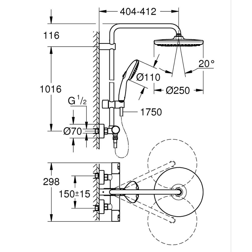 GROHE 26677001 - Zestaw prysznicowy VITALIO START SYSTEM 250 chrom błyszczący