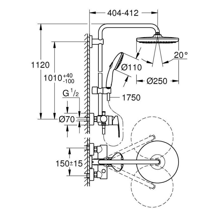 GROHE 26679001 - Zestaw prysznicowy VITALIO START 250, 390 mm, chrom błyszczący