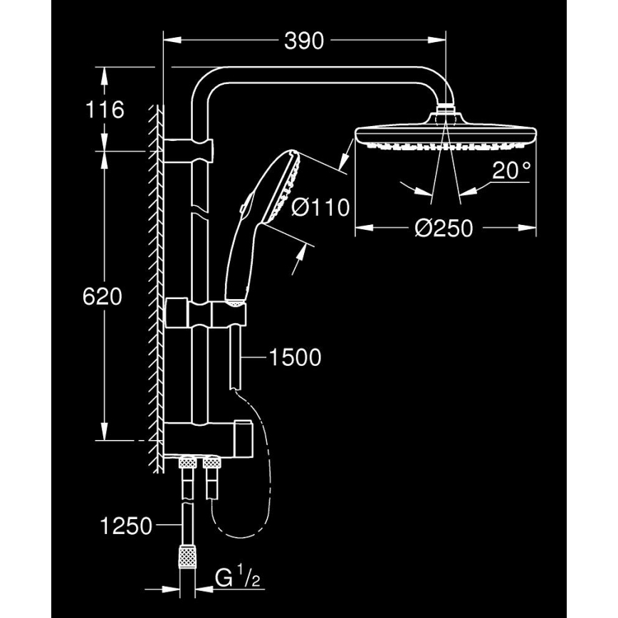 GROHE 26680001 - System prysznicowy VITALIO START SYSTEM 250 390 mm metal, chrom